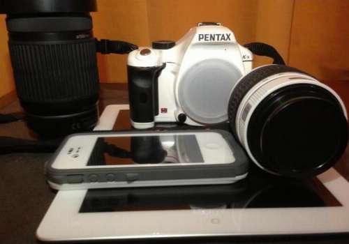 DSLR White Pentax KX w 18-55mm and 55-300mm Lens