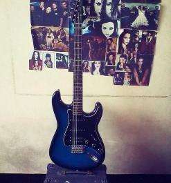 Electric guitar color blue and amplifier set