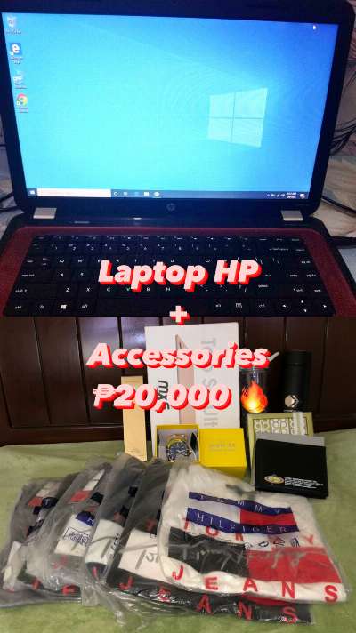 Laptop hp and Samsung table  photo